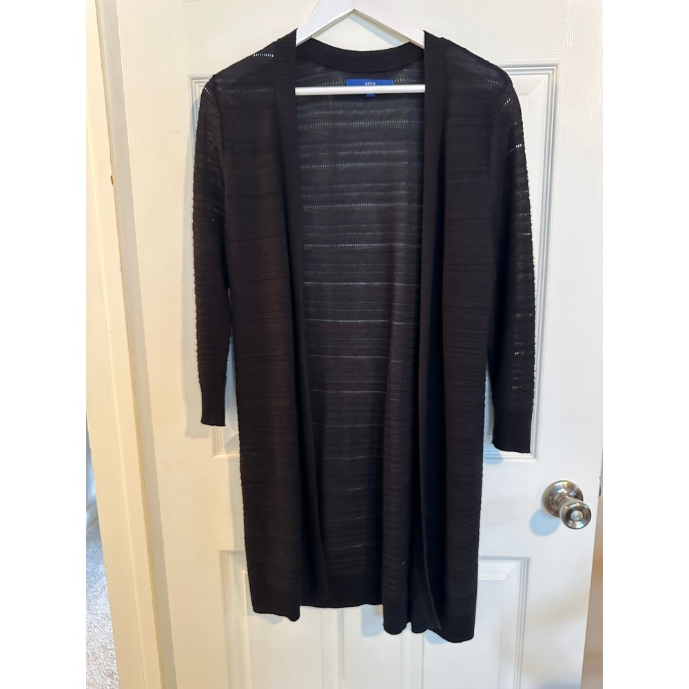Apt 9 Womens Black Open Front Long  Airy Cardigan Textured‎ Size M